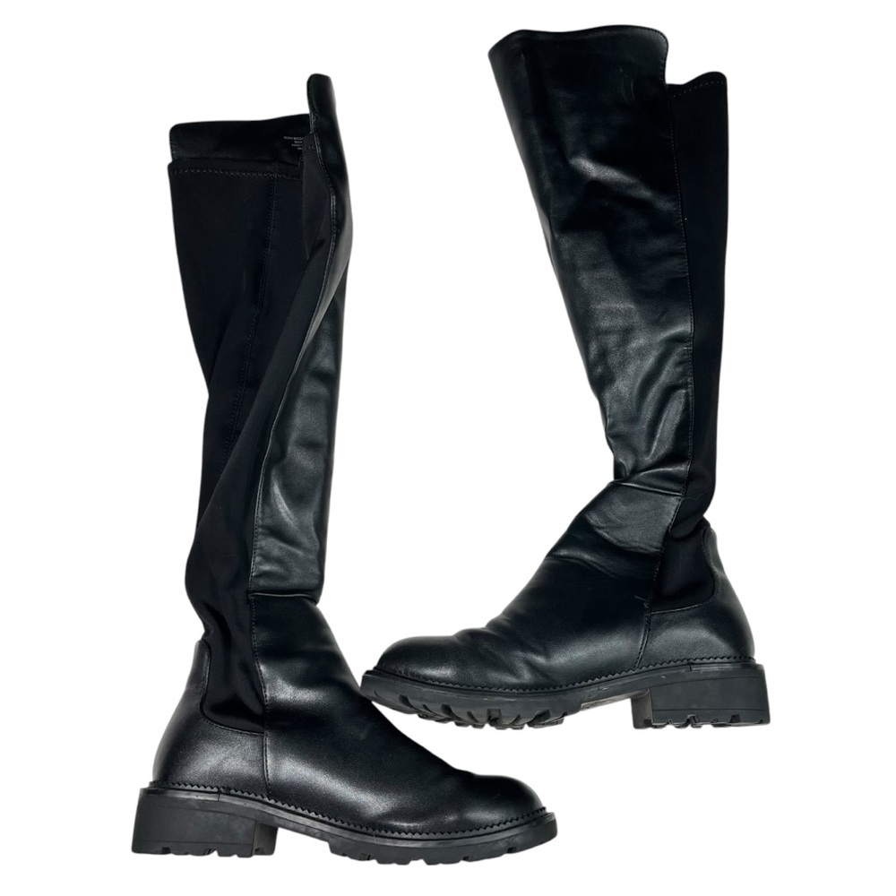 Express Black Faux Leather Pull On Knee High Chunky Sole Pull On Knee Boots 7